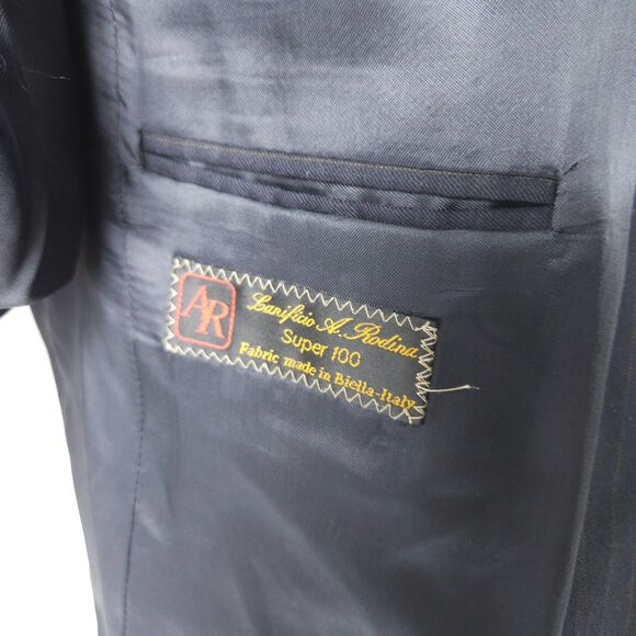 Roberto Villini Mens 42L Navy Pinstripe Super 100s Wool Sports Coat Blazer Italy - Picture 5 of 11